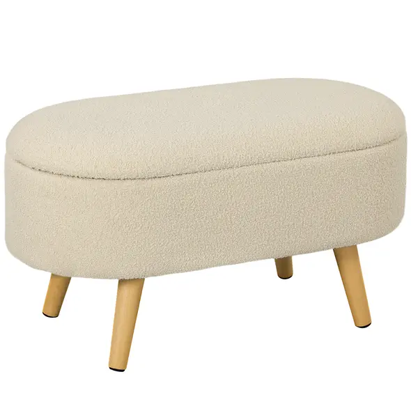 HOMCOM Teddy Fleece Storage Ottoman - Cream White - 1
