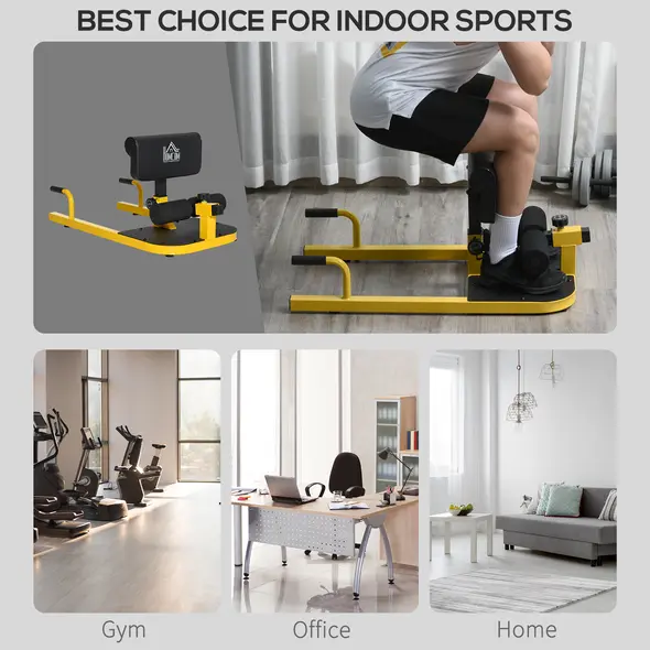 HOMCOM Squat Machine with Push Up Stand, Padded Hip Thrust Bench with Adjustable Cushion for Home Gym Work Out, Yellow - 5