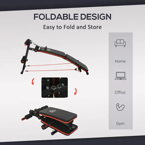 HOMCOM Sit Up Bench Core Workout Adjustable Thigh Support Foldable for Home Gym w/ Arm Pulling Rope Black - 7