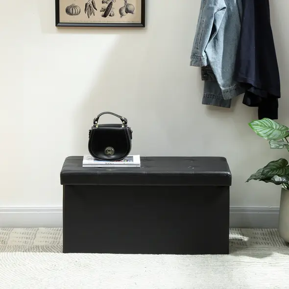 HOMCOM Storage Ottoman Bench, 89L PU Leather Folding Foot Rest Stool, End of Bed Bench, Easy Assembly, for Living Room, Bedroom, Entryway, Black - 9