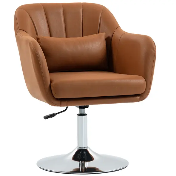 HOMCOM Swivel Microfibre Accent Chair for Living Room Contemporary Vanity Armchair with Adjustable Height Thick Cushion Lumbar Support Armrest for Bedroom Office Brown - 1