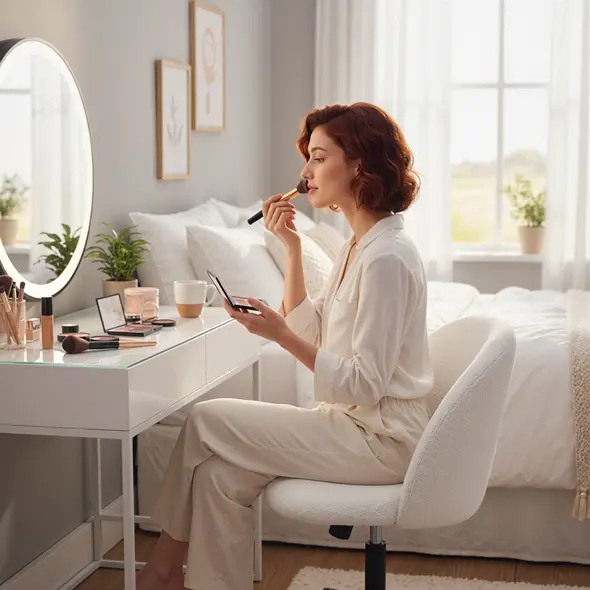 HOMCOM Teddy Fleece Office Chair with Wheels - Cream White - 9