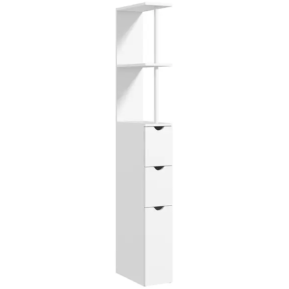 HOMCOM Slim Bathroom Storage Cabinet with Drawers, Tall Bathroom Cupboard with 2-Tier Shelf, White - 1