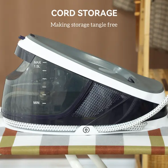 HOMCOM Steam Generator Iron, Energy-Saving, Self-Cleaning, Powerful Vertical Steam, Automatic Shut-Off, Ceramic Non-stick Soleplate, Large 1.5L Detachable Water Tank, 8 Bar, c, Blue - 8