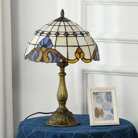 HOMCOM Stained Glass Table Lamp, Handmade Antique Bedside Lamp, Decorative Night Light for Bedroom, Living room, Home, Nightstand - 6