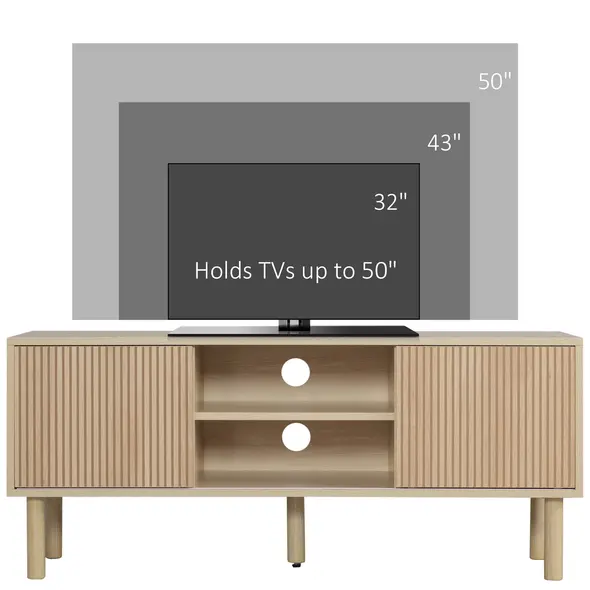 HOMCOM Sliding Door TV Cabinet Stand - Oak Wood-Effect - 4