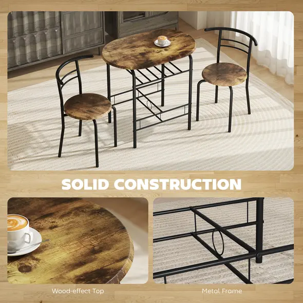 HOMCOM Three-Piece Compact Dining Set - Rustic Brown - 6