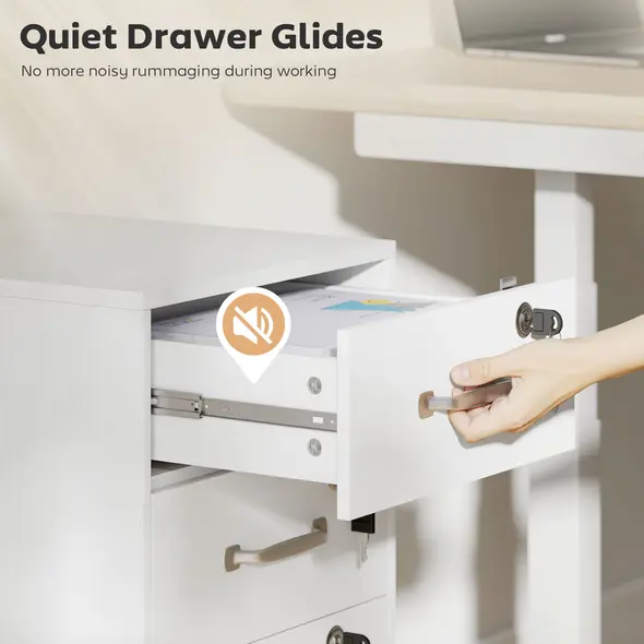 HOMCOM Three Drawer Wood-Effect Filing Cabinet - White - 6