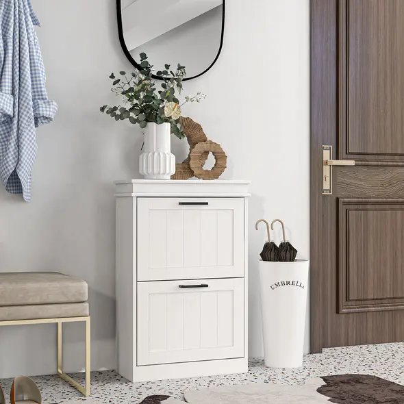 HOMCOM Two-Drawer Minimalistic 10-Shoe Cabinet - White - 2