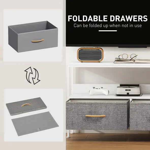 HOMCOM TV Stand Cabinet with 2 Foldable Drawers - White - 4