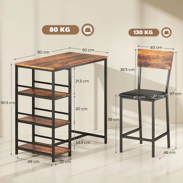 HOMCOM Three-Piece Compact Bar Table Set - Brown/Black - 3