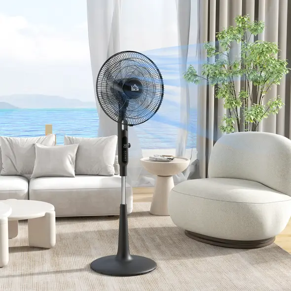 HOMCOM Three Mode Pedestal Fan, with Insect Repellant Box and LED Panel - Black - 2