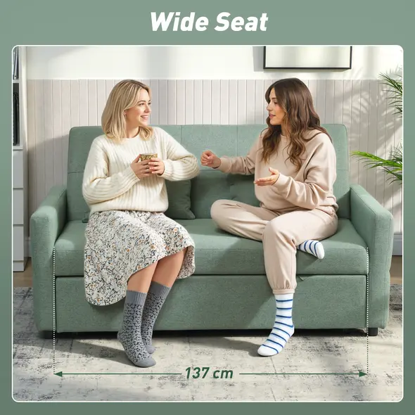 HOMCOM Three-Way Two-Seater Sofa Bed - Green - 7