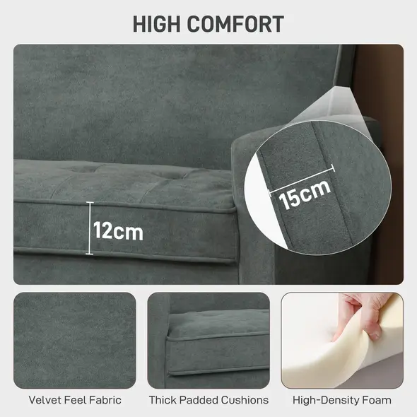 HOMCOM Two-Seater Velvet-Feel Sofa - Grey - 4