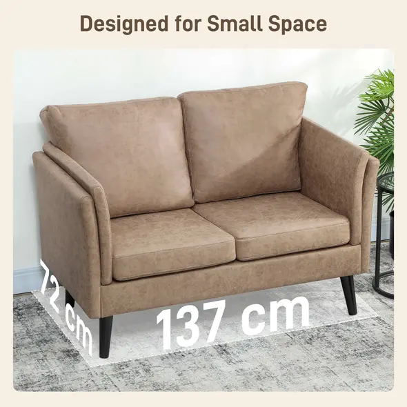 HOMCOM Two-Seater Leathaire Sofa - Light Brown - 7
