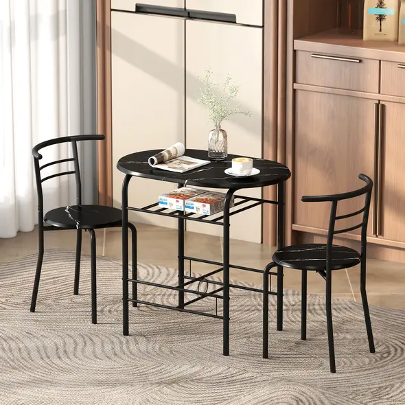 HOMCOM Three-Piece Compact Dining Set - Black - 2