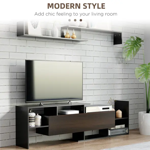 HOMCOM TV Cabinet with Wall Shelf for Wall-Mounted 65" TVs or Standing 40" TVs - Black and Dark Brown - 4