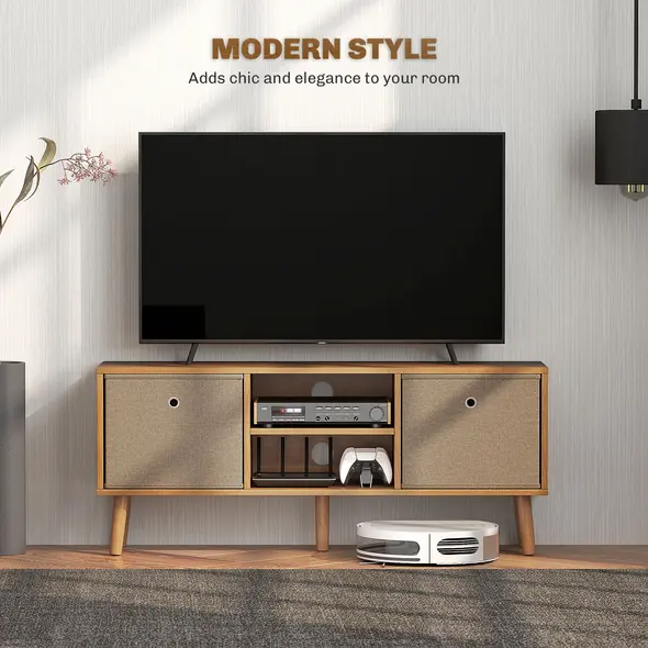 HOMCOM TV Cabinet Stand Unit for TVs up to 50'' with Foldable Drawers, Entertainment Centre for Living Room Brown - 4