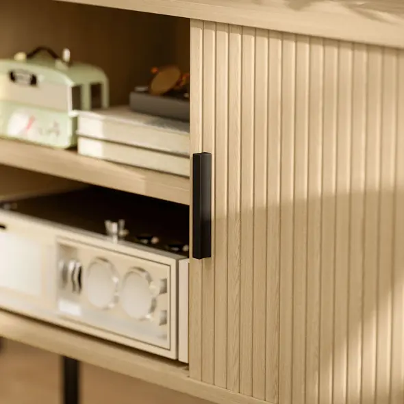 HOMCOM TV Stand Cabinet for TVs up to 55 Inches, TV Unit with Storage Shelves and Cupboard for Living Room, Oak Tone - 9