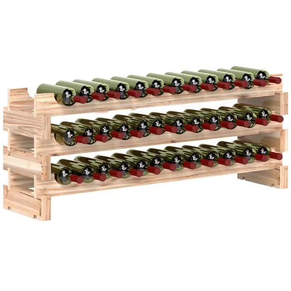 HOMCOM Three-Tier, 36 Bottle Wooden Wine Rack - Natural - 1
