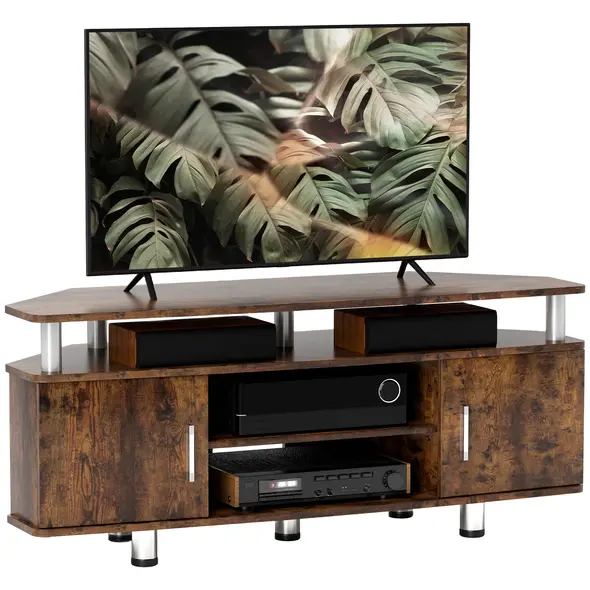 HOMCOM TV Unit Cabinet for TVs up to 55 Inches with Storage Shelves and Cupboard, Entertainment Centre for Living Room, Rustic Brown - 1