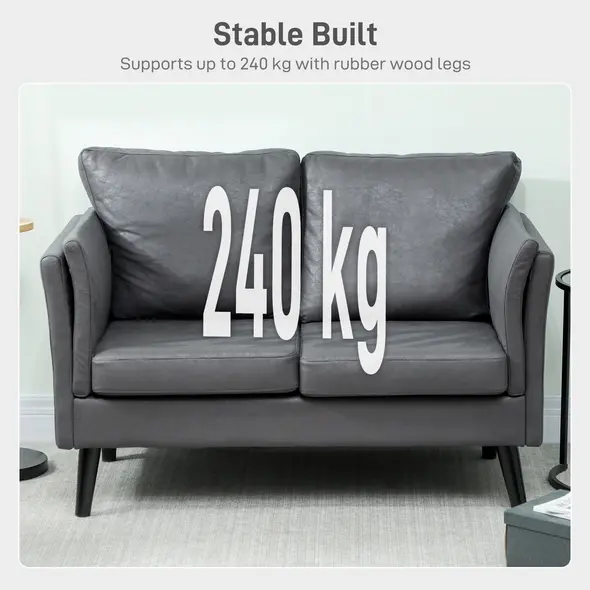 HOMCOM Two-Seater Leathaire Sofa - Grey - 8