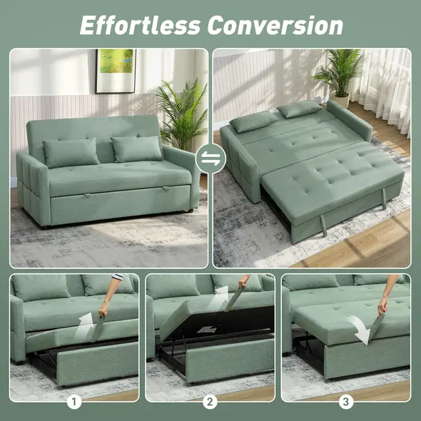 HOMCOM Three-Way Two-Seater Sofa Bed - Green - 4