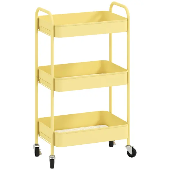HOMCOM Three-Tier Steel Storage Trolley - Yellow - 1