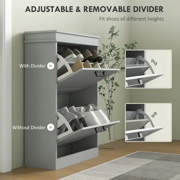 HOMCOM Two-Drawer Minimalistic 10-Shoe Cabinet - Grey - 5