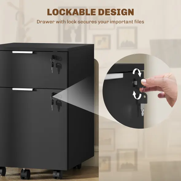HOMCOM Two-Drawer Lockable Filing Cabinet - Black - 6