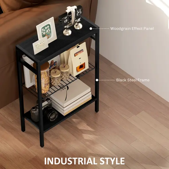 HOMCOM Three Shelf Industrial Side Table, Black - 5