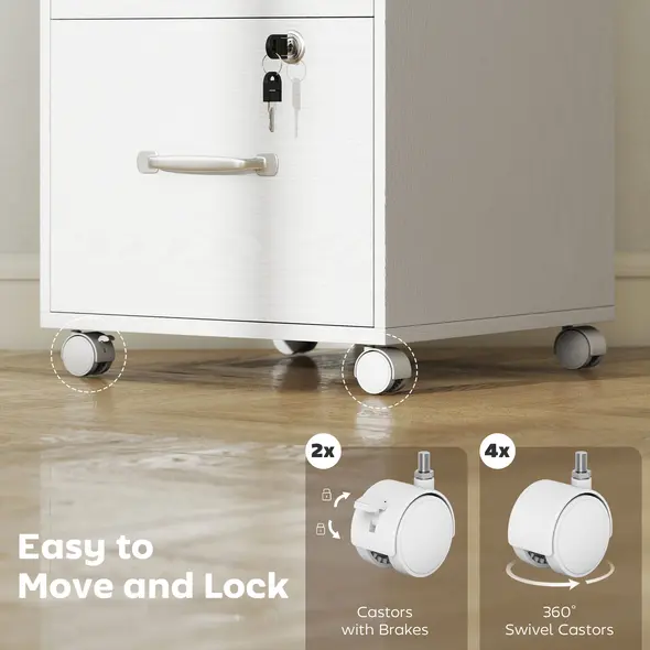 HOMCOM Three Drawer Wood-Effect Filing Cabinet - White - 8