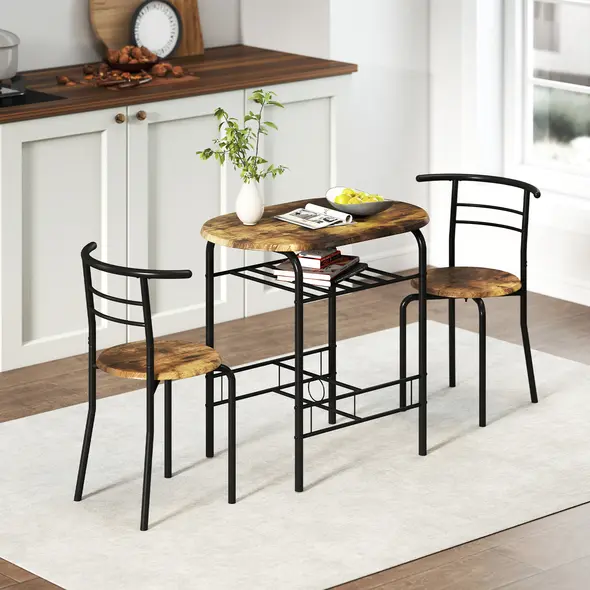 HOMCOM Three-Piece Compact Dining Set - Rustic Brown - 7