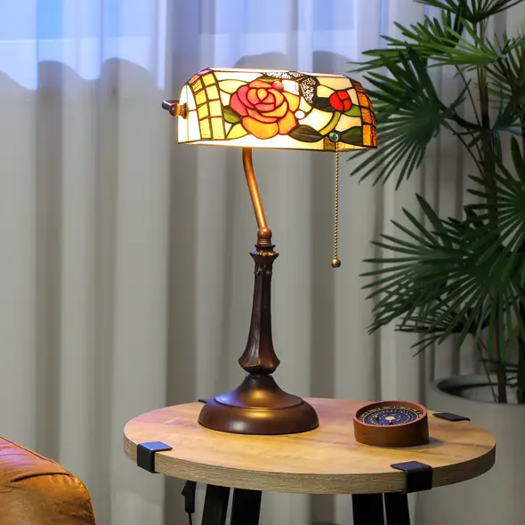 HOMCOM Tiffany-Style Rose and Butterfly Table Lamp - Multi - 2