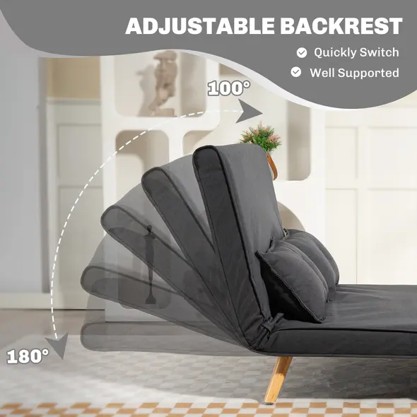 HOMCOM Two-Seater Linen-Look Sofa Bed - Charcoal Grey - 5