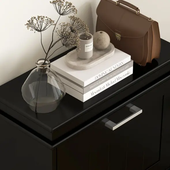 HOMCOM Three-Drawer Minimalistic Shoe Cabinet - Black - 9