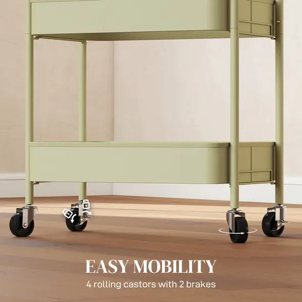 HOMCOM Three-Tier Steel Storage Trolley - Green - 5