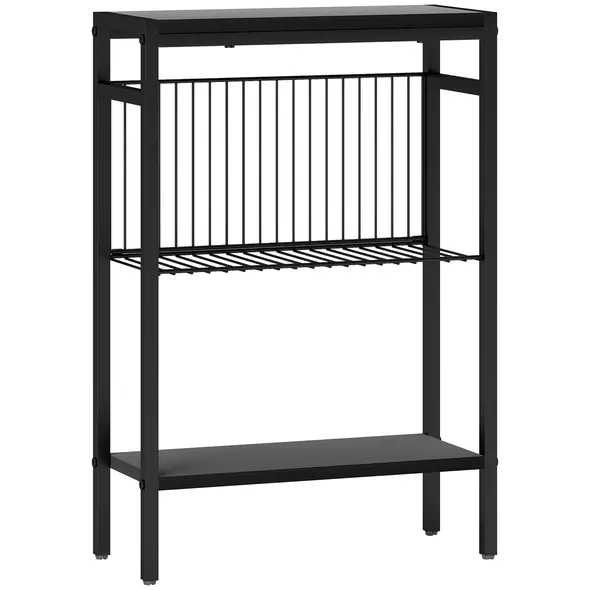HOMCOM Three Shelf Industrial Side Table, Black - 1