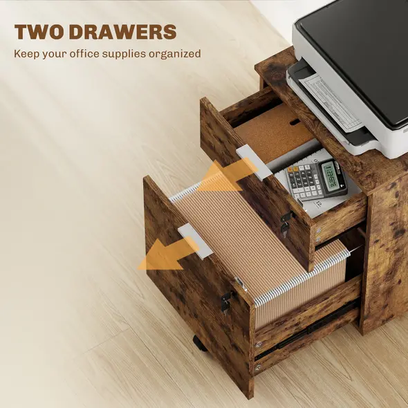 HOMCOM Two-Drawer Lockable Filing Cabinet - Black and Rustic Brown - 4