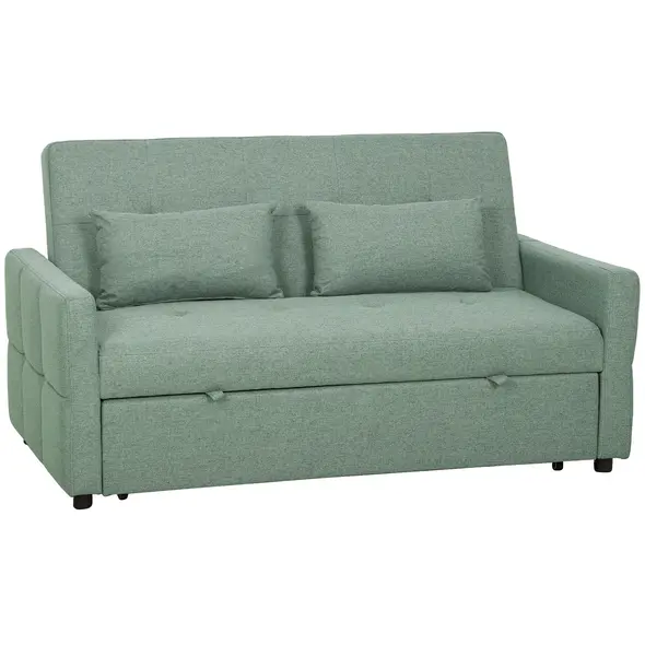 HOMCOM Three-Way Two-Seater Sofa Bed - Green - 1