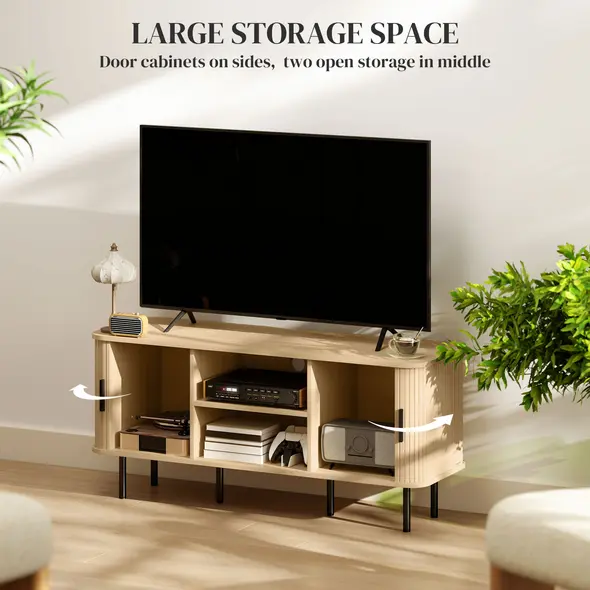 HOMCOM TV Stand Cabinet for TVs up to 55 Inches, TV Unit with Storage Shelves and Cupboard for Living Room, Oak Tone - 5