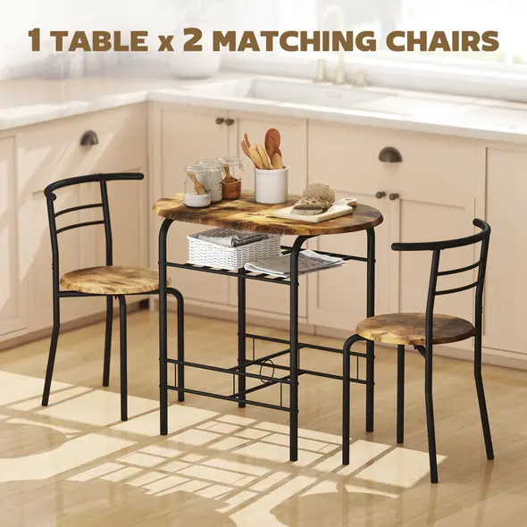 HOMCOM Three-Piece Compact Dining Set - Rustic Brown - 4
