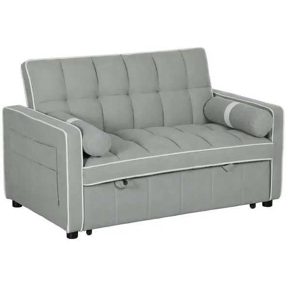 HOMCOM Two-Seater Linen-Look Sofa Bed - Light Grey - 1