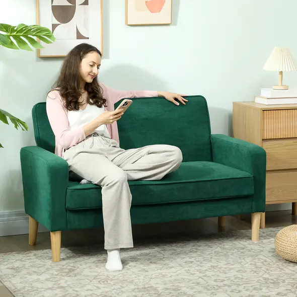 HOMCOM Two-Seater Velvet-Feel Sofa - Green - 2