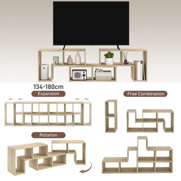 HOMCOM Three-Block Modular TV Stand - Grey Wood-Effect - 4