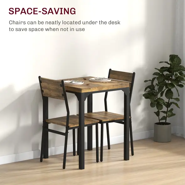 HOMCOM Three-Piece Minimal and Compact Dining Set, Rustic Brown - 4