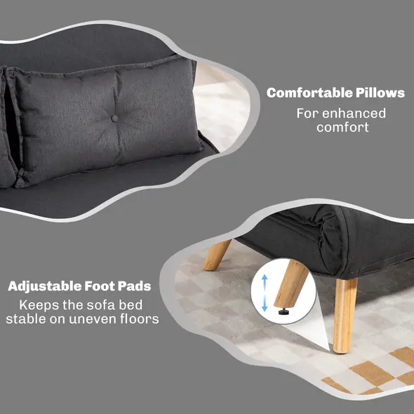 HOMCOM Two-Seater Linen-Look Sofa Bed - Charcoal Grey - 7