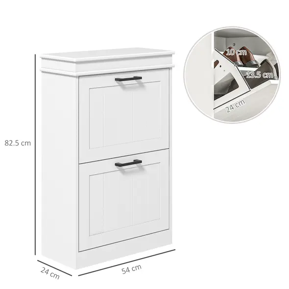 HOMCOM Two-Drawer Minimalistic 10-Shoe Cabinet - White - 3