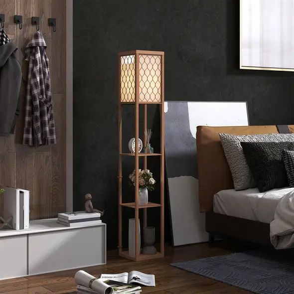 HOMCOM Three-Shelf Standing Lamp - Natural - 2