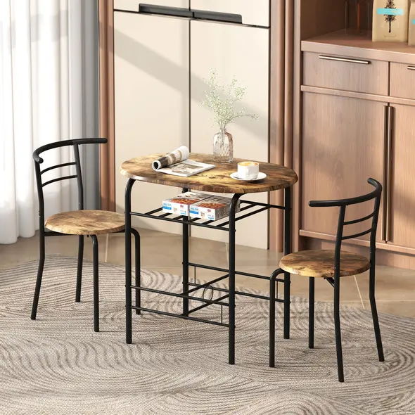HOMCOM Three-Piece Compact Dining Set - Rustic Brown - 2